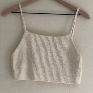 Zara Knit Collection cream cropped knit crop top skinny strap tank top